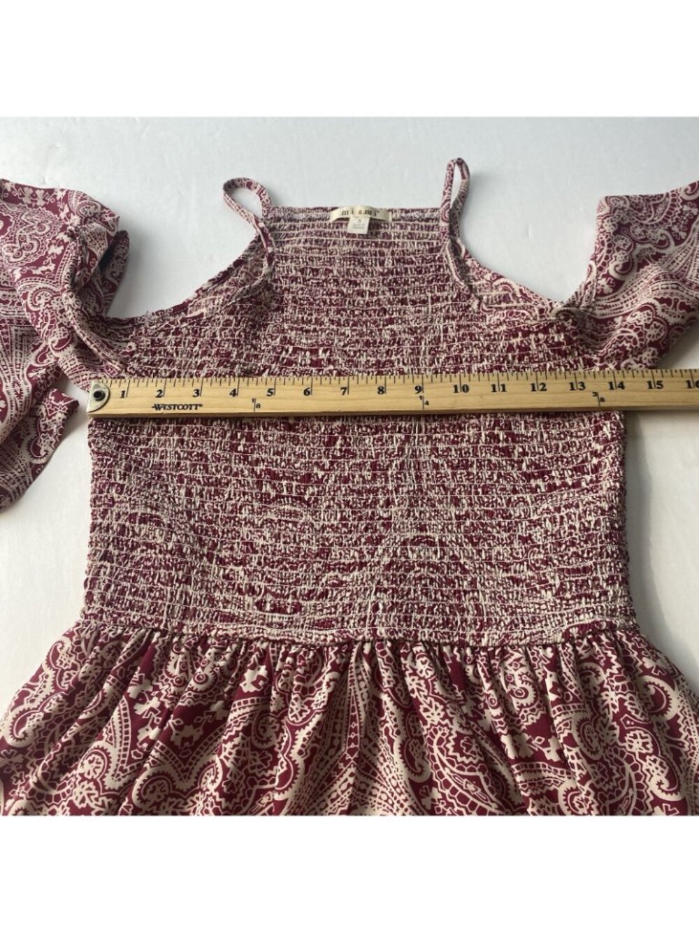 Mi Ami Women’s Smocked Open Shoulder Dress Deep Pink Small Mini Summer Used - Picture 7 of 11